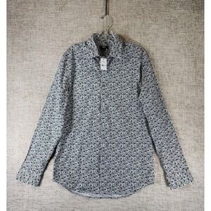 Express Slim 1MX Floral Print Dress Shirt Mens S Black White Long Sleeve NWT